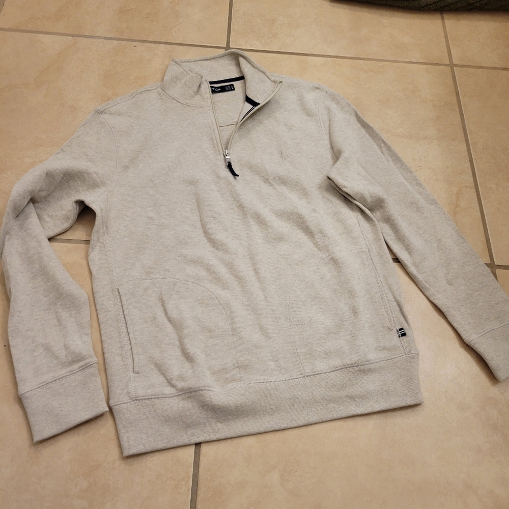 Men's Light Gray Quarter-Zip Sweater Nautica